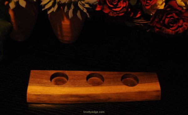 live edge back walnut tea light candle holder